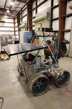 The NASA payload is installed on the prototype rover Artemis Jr. for NASA’s Regolith and Environment Science and Oxygen and Lunar Volatile Extraction, or RESOLVE, project in a test facility behind the Operations and Checkout Building at NASA’s Kennedy Space Center in Florida. The NASA payload is installed on the prototype rover Artemis Jr. for NASA’s Regolith and Environment Science and Oxygen and Lunar Volatile Extraction, or RESOLVE, project in a test facility behind the Operations and Checkout Building at NASA’s Kennedy Space Center in Florida.