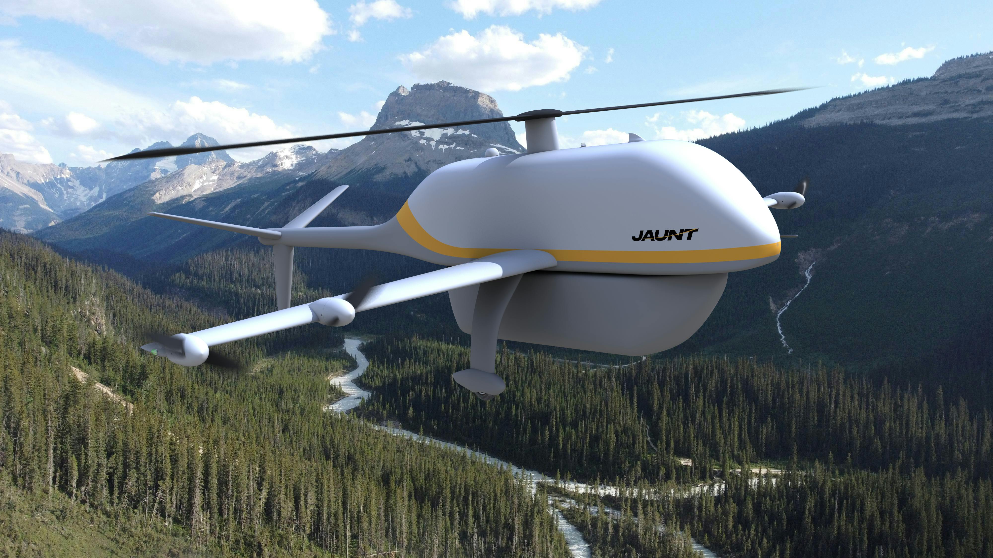 The Airo evtol flying over mountains
