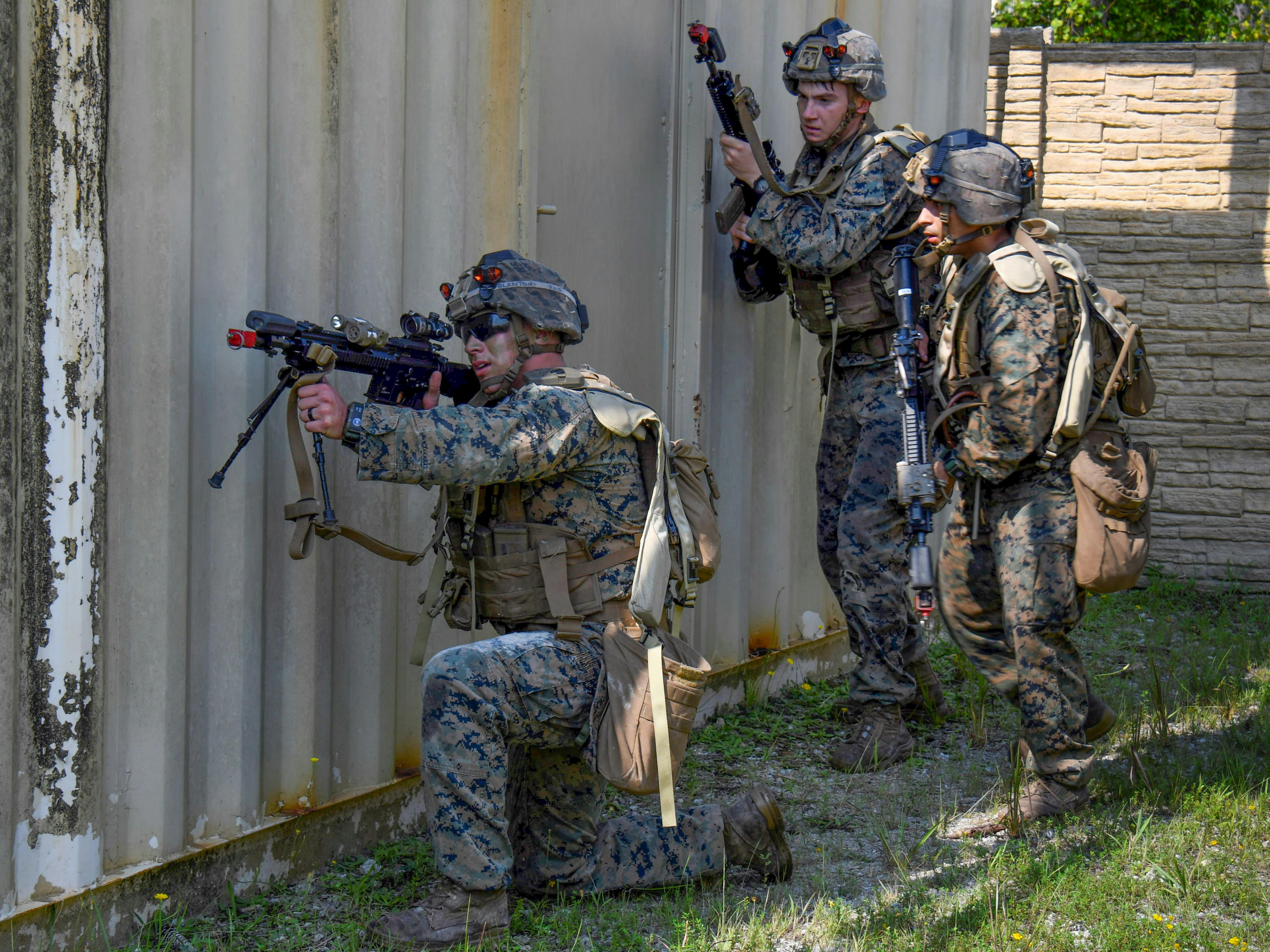 U.S. Marine wear the Force-on-Force-Next Training Systems man-worn detection system during a 2020 prototype training demonstration at Camp Lejeune, N.C.