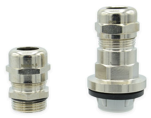 The Amphenol GuardXcel series of cable glands are for rugged environments in machine building, railways, renewable energy, automotive, process instrumentation, and transformers
