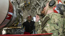Sailors prepare to load a High Altitude Anti-submarine Warfare Capability (HAAWC) weapon to a P-8A Poseidon maritime patrol aircraft last February.