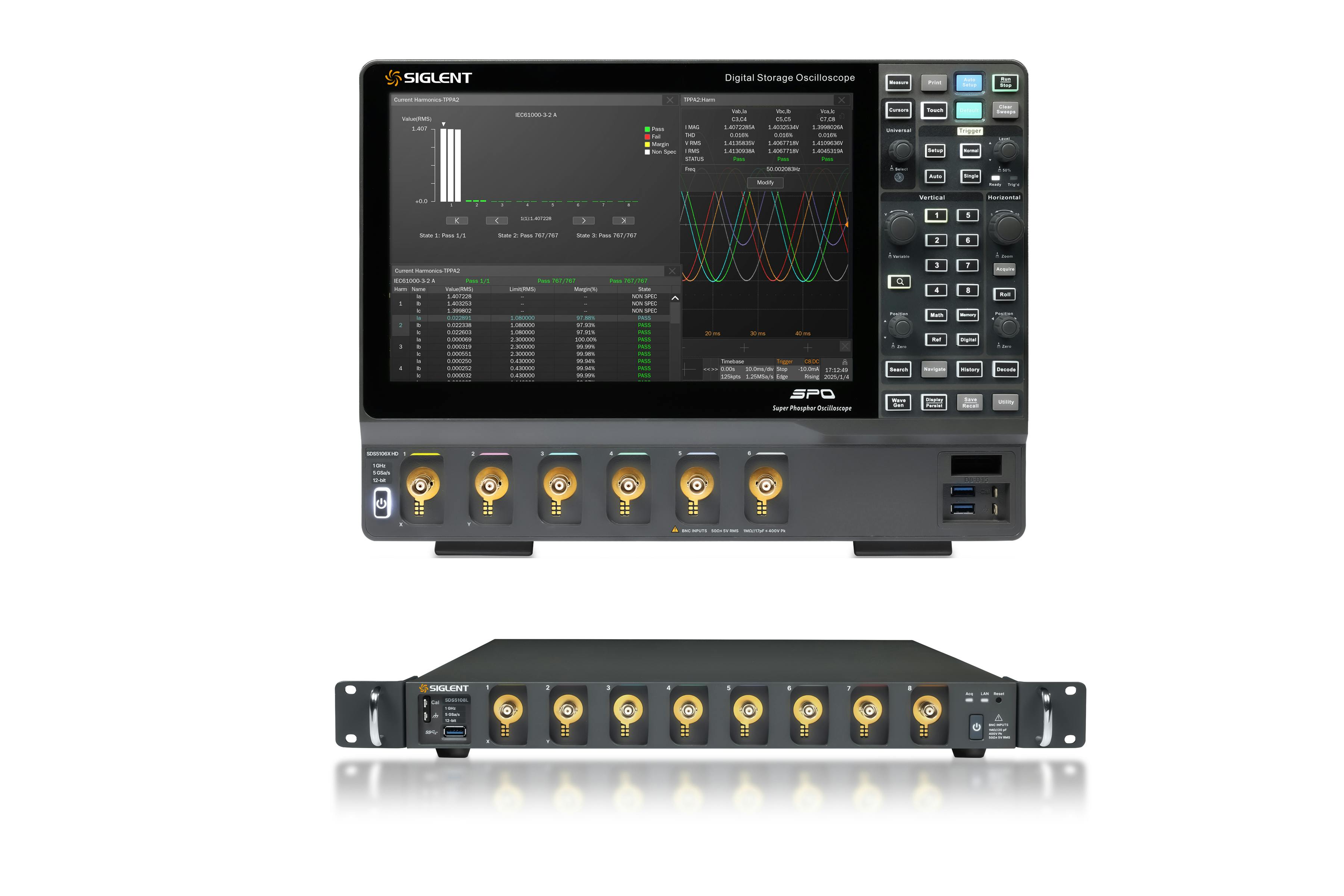 The SIGLENT Technologies high-resolution digital storage oscilloscopes from Saelig offer three SDS5000L models: 350 MHz, 500 MHz, and 1 GHz, all with eight analog channels.