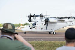 Spectators take pictures of the VX4 prototype shortly after landing at RAF Fairford in what Vertical says is the world's first airport-to-airport piloted flight a full-scale, winged tilt-rotor eVTOL designed for commercial service when it flew in July 2025. Spectators take pictures of the VX4 prototype shortly after landing at RAF Fairford in what Vertical says is the world's first airport-to-airport piloted flight a full-scale, winged tilt-rotor eVTOL designed for commercial service when it flew in July 2025.