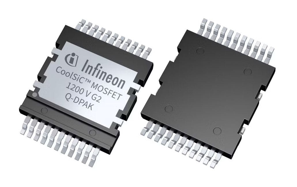 The Infineon CoolSiC 1200 V G2 MOSFETs are for electric vehicle chargers, solar inverters, uninterruptible power supplies, motor drives, and solid-state circuit breakers.