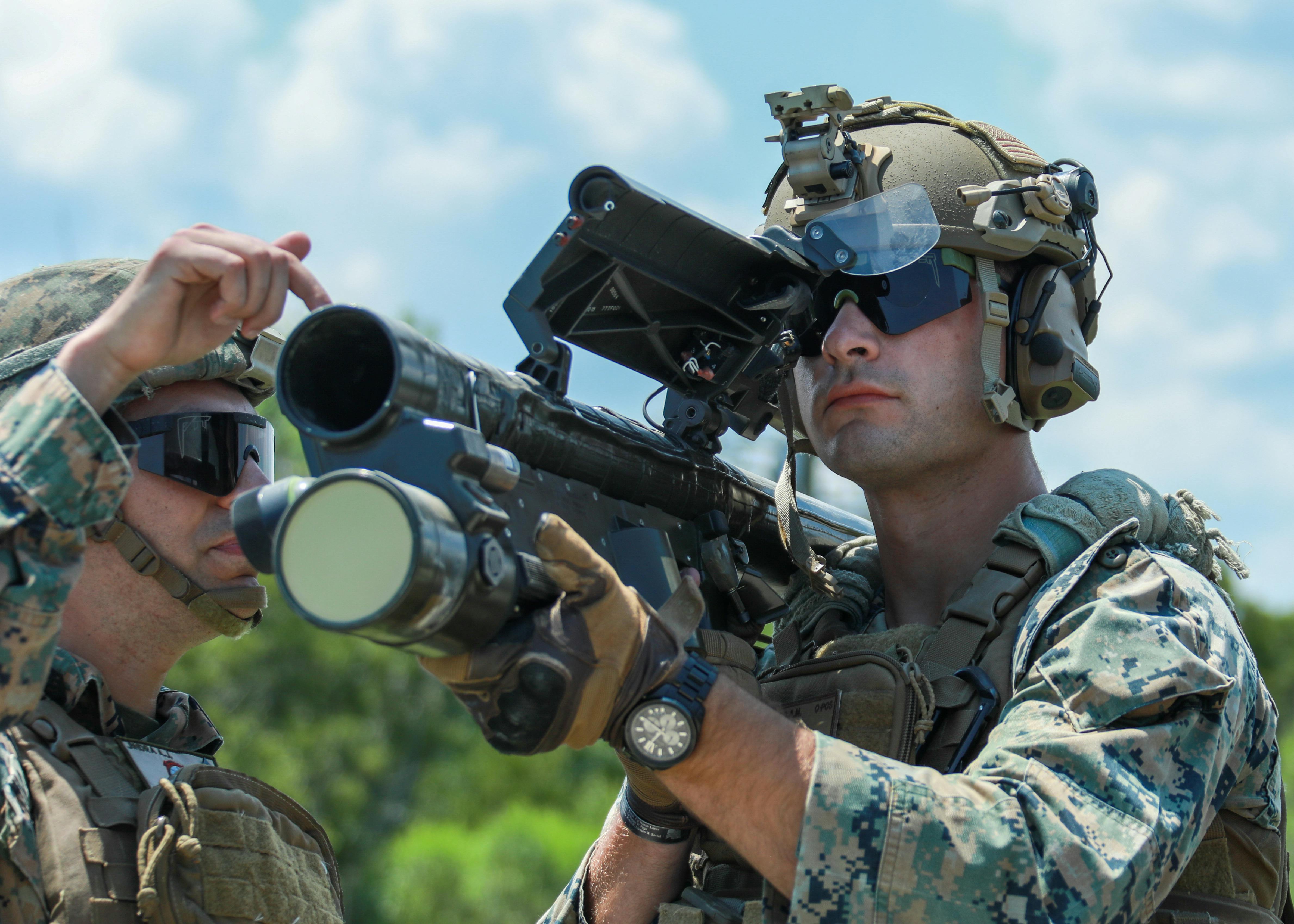 Raytheon is building launchers to enable helicopters and UAVs to launch the shoulder-fired Stinger missile, shown here.