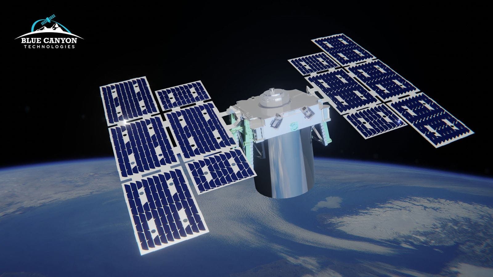 The Saturn 400 satellite rendered in orbit around earth