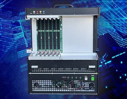 The Elma Electronic Liquid Flow Through (LFT) VITA 48.4 modular test and development chassis can accommodate s many as six 6U OpenVPX embedded computing plug-in cards