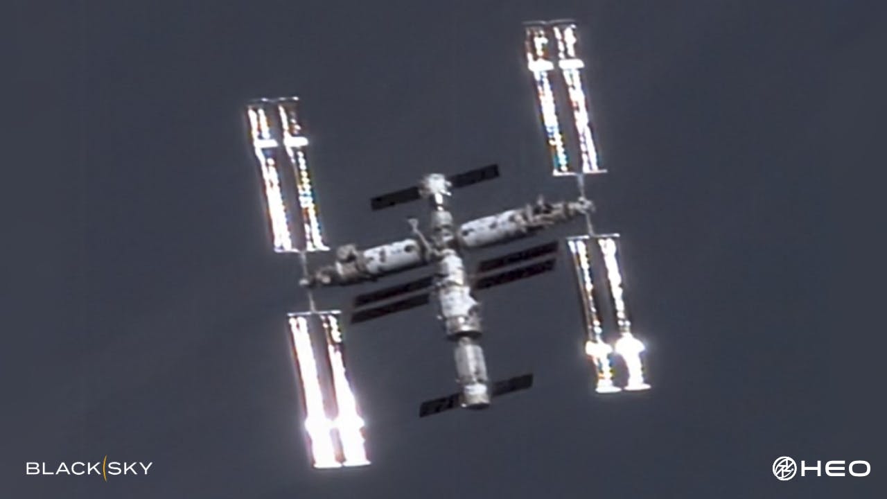 A BlackSky Gen-2 satellite captured this image of China&rsquo;s Tiangong space station at a distance of 83 kilometers as the station orbited above Bulgaria on March 13, 2025. BlackSky signed a seven-figure Gen-2 space domain awareness expansion contract with HEO to provide fully-automated low-latency non-Earth imaging (NEI) services for defense, intelligence and commercial use. BlackSky photo.