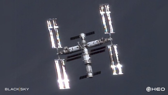 A BlackSky Gen-2 satellite captured this image of China’s Tiangong space station at a distance of 83 kilometers as the station orbited above Bulgaria on March 13, 2025. BlackSky signed a seven-figure Gen-2 space domain awareness expansion contract with HEO to provide fully-automated low-latency non-Earth imaging (NEI) services for defense, intelligence and commercial use. BlackSky photo.