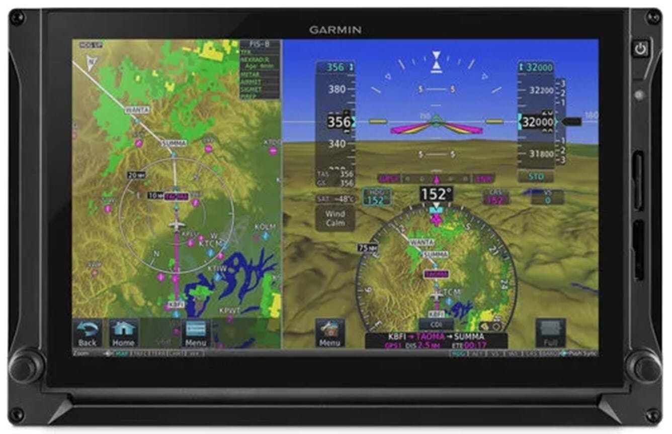 The display of Garmin's G700 TXi avionics.