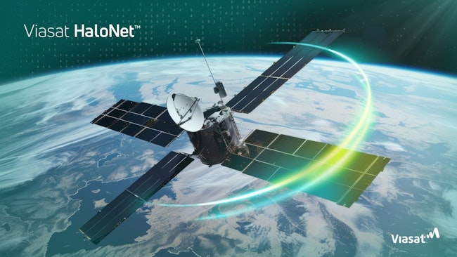 A rendering of Viasat's satellite over earth