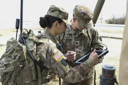 An Army National Guard cryptologic linguist trains in 2022 on a new tactical dismounted electronic warfare and signals intelligence (TDEWS) system at Fort Indiantown Gap, Pa. An Army National Guard cryptologic linguist trains in 2022 on a new tactical dismounted electronic warfare and signals intelligence (TDEWS) system at Fort Indiantown Gap, Pa.