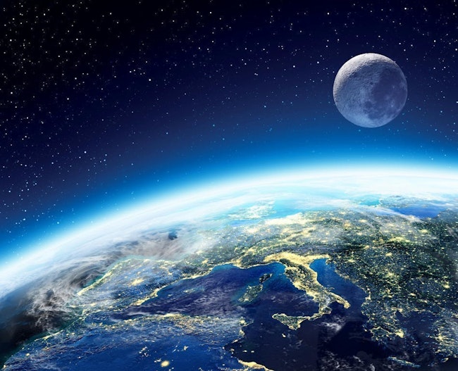 The moon and earth from space