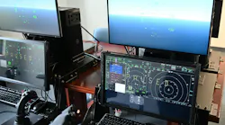 Desktop trainers display naval aviation's new carrier-based joint air training program in a lab at the Naval Air Warfare Center Aircraft Division near its Patuxent River Naval Air Station, Md., in 2024.