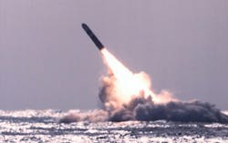 The U.S. Navy’s fourth Trident II D5 Performance Evaluation Missile was launched from the submerged USS Tennessee (SSBN 734) in December 1989, off the East Coast of Florida. The U.S. Navy’s fourth Trident II D5 Performance Evaluation Missile was launched from the submerged USS Tennessee (SSBN 734) in December 1989, off the East Coast of Florida.