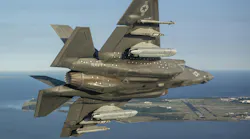 A Navy F-35 attack jet conducts tests to certify the carrier variant of the fighter aircraft for carrying the AGM-158C Long-Range Anti-Ship Missile (LRASM).