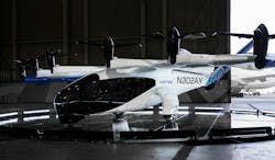 Archer Aviation's Midnight eVTOL aircraft at San Francisco International Airport. Archer Aviation photo. Archer Aviation's Midnight eVTOL aircraft at San Francisco International Airport. Archer Aviation photo.
