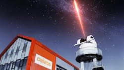 A rendering of a laser ground station outside a Cailabs building. A rendering of a laser ground station outside a Cailabs building.