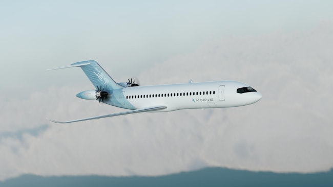 A rendering of the Maeve Jet flying