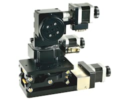 The OES LPT-60-60-60 series of lift, pan, and tilt motorized motion-control stages are for laser pointing, camera mount, mirror alignment, and range finding. The OES LPT-60-60-60 series of lift, pan, and tilt motorized motion-control stages are for laser pointing, camera mount, mirror alignment, and range finding.