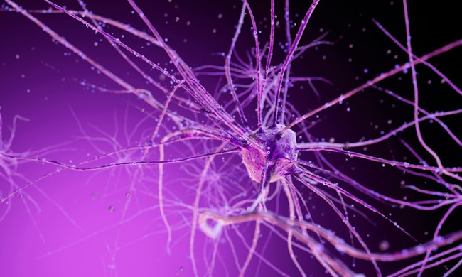 Conceptual illustration of neuron cells with glowing link knots in abstract dark space, high resolution 3D illustration 3d render 3d illustration