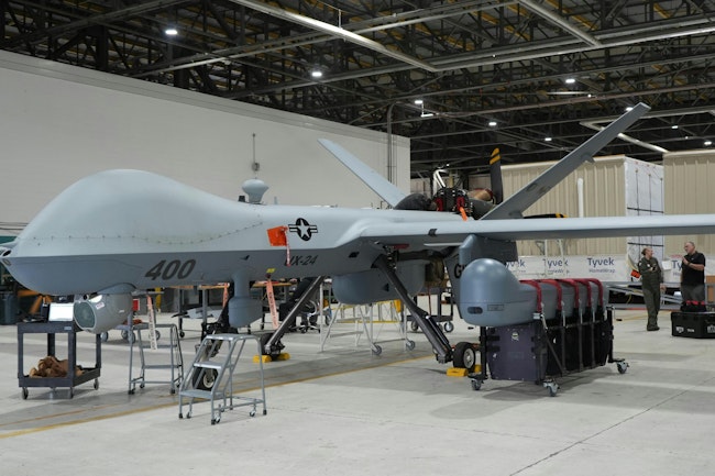 An MQ-9 Reaper UAV is upgraded with SkyTower II Pod that will be deployed to Marine Corps' squadron next year to enhance operational capability.