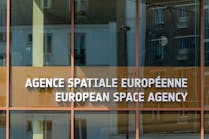 A close up photo of a sign on ESA's headquarters in Paris. A close up photo of a sign on ESA's headquarters in Paris.