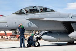 The Infrared Search and Track (IRST) mounted on a F/A-18F Super Hornet jet fighter-bomber at China Lake Naval Air Weapons Station, Calif. The Infrared Search and Track (IRST) mounted on a F/A-18F Super Hornet jet fighter-bomber at China Lake Naval Air Weapons Station, Calif.