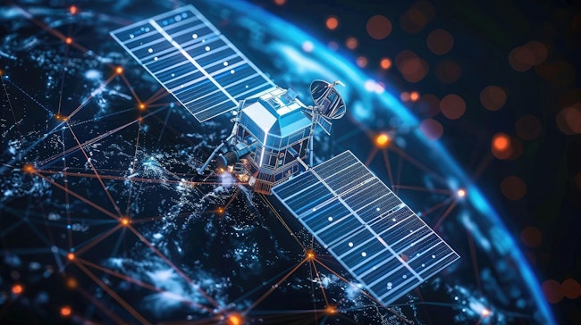 AI Generative, Satellite in space with network connections around Earth. AI generated