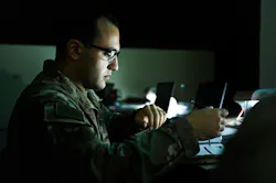 A U.S. Air Force airman reviews a checklist in the wing operations center during exercise Ulchi Freedom Shield 25 at Daegu Air Base, Republic of Korea, last August. A U.S. Air Force airman reviews a checklist in the wing operations center during exercise Ulchi Freedom Shield 25 at Daegu Air Base, Republic of Korea, last August.