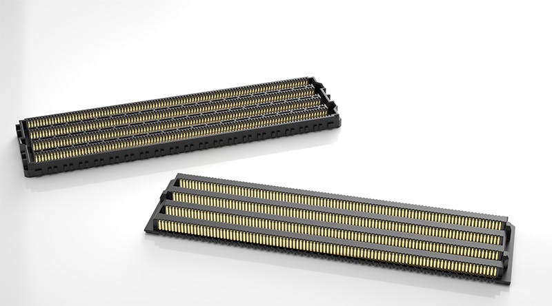 The Samtec 800-position APM6 and APF6 array connectors are for high-throughput applications like artificial intelligence (AI), data storage, and networking.