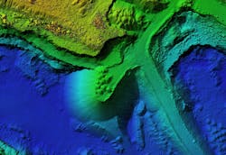Digital elevation model of a quarry for GIS usage. Model of a mine elevation. GIS product made after processing aerial pictures taken from a drone. It shows excavation site with steep rock walls Digital elevation model of a quarry for GIS usage. Model of a mine elevation. GIS product made after processing aerial pictures taken from a drone. It shows excavation site with steep rock walls