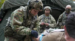 An Army medic practices tactical combat casualty care (TCCC) and a blood transfusion at Hohenfels, Germany, earlier this month.