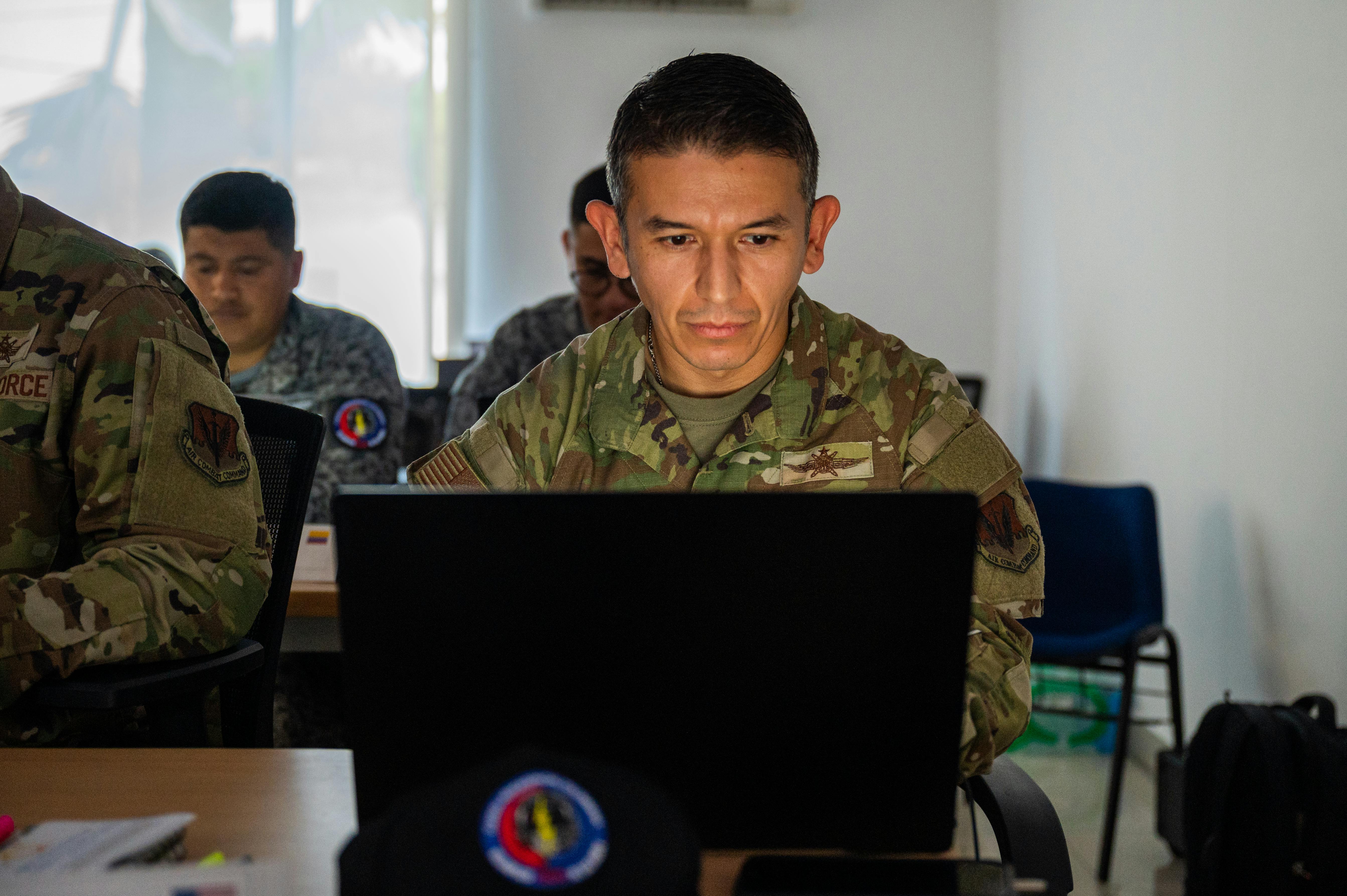 A U.S. Air Force cyber protection team flight chief participates in a hacking scenario during exercise Rel&aacute;mpago de los Andes at Palanquero Air Base, Colombia, last August.