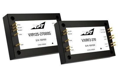 The VPT VXR125-27000S 270-volt-input COTS DC-DC converters are for military and commercial avionics, military vehicles, space power electronics, weapons, and sensors.