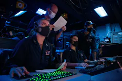 Sailors aboard the Arleigh Burke-class guided-missile destroyer USS Barry (DDG 52) prepare to fire a Tomahawk missile during the Pacific Vanguard 2020 exercise.