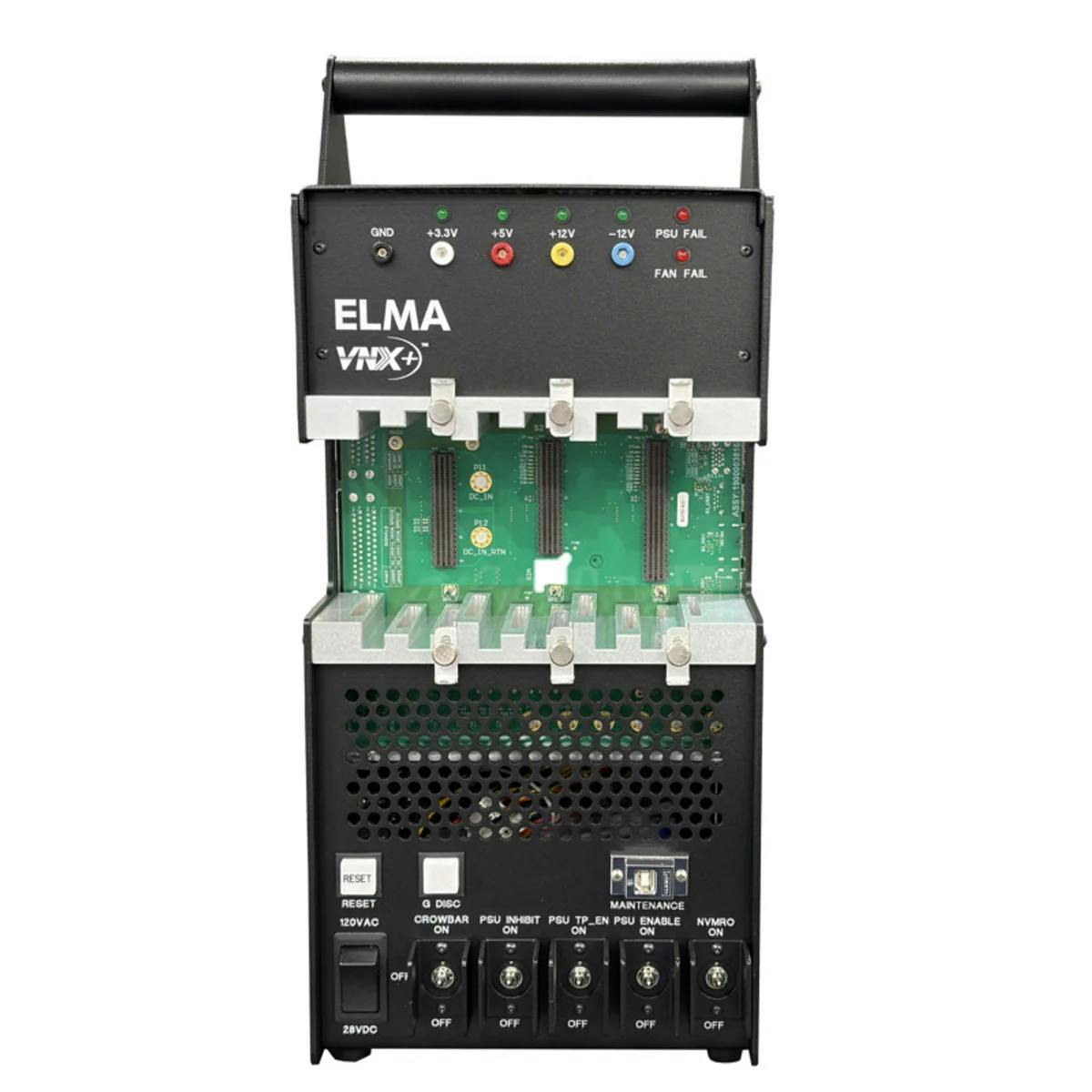 The Elma 3-slot FlexVNX+ development chassis for VNX+ VITA 90 modules to enable rapid board bring-up, validation, and testing of VNX+ plug-in cards.