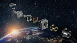 Space technology superimposed over earth from space