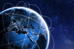 Europe, North Africa, South- and south-western Asia from space at night with a technological network shown over it. Europe, North Africa, South- and south-western Asia from space at night with a technological network shown over it.