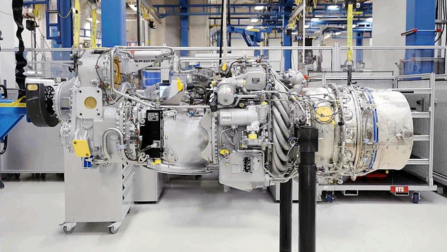 The RXT engine on a stand.