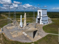 With liftoff on 4 November 2025, this photo shows Sentinel-1D ready on top of the Ariane 6 rocket on the launchpad at Europe’s Spaceport in French Guiana a few hours before liftoff. ESA photo. With liftoff on 4 November 2025, this photo shows Sentinel-1D ready on top of the Ariane 6 rocket on the launchpad at Europe’s Spaceport in French Guiana a few hours before liftoff. ESA photo.