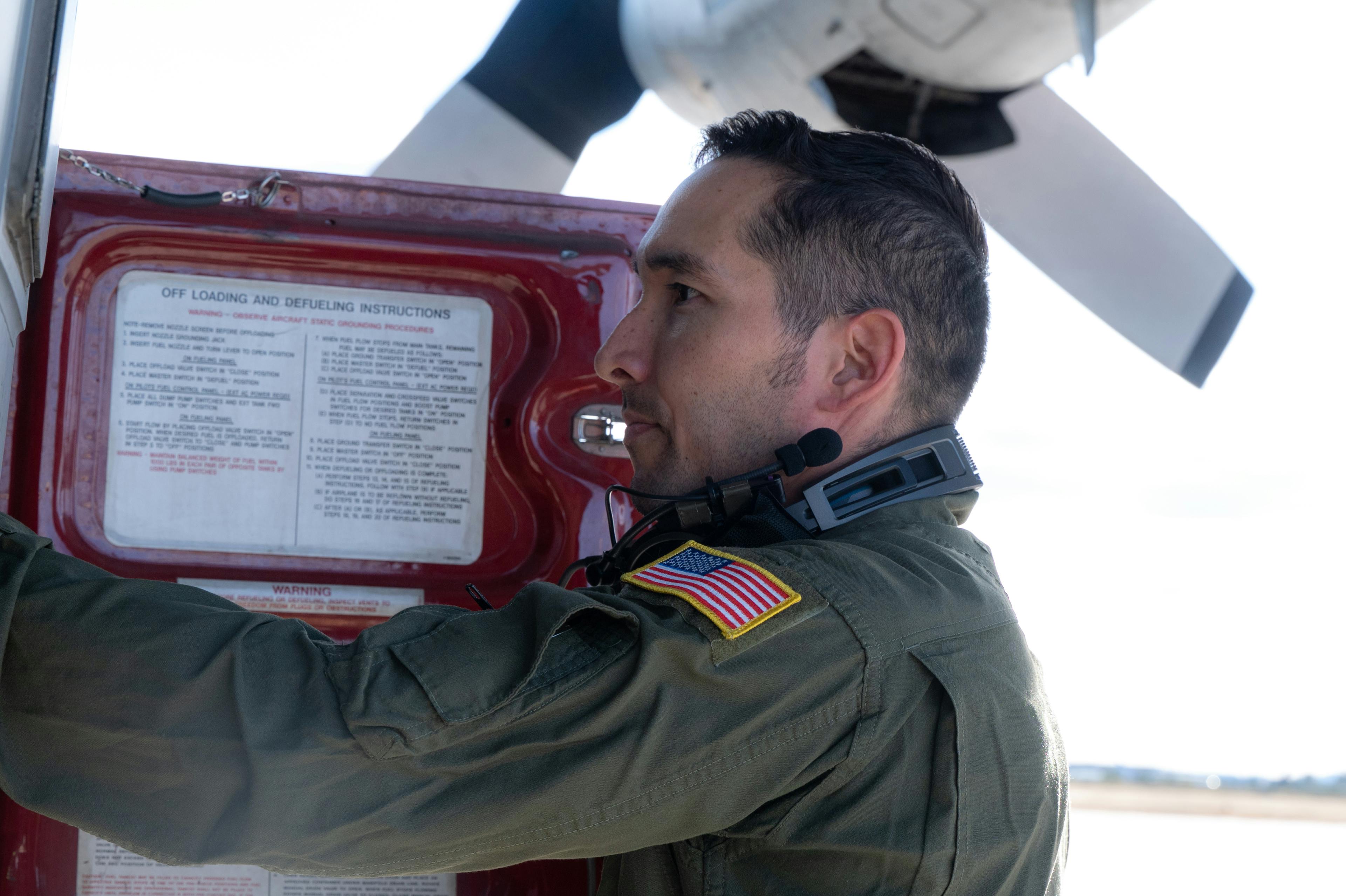 Aircrew from the 43rd Electronic Combat Squadron perform pre-flight inspections at Davis-Monthan Air Force Base, Ariz., on the EC-130H to perform its airborne electronic warfare mission.