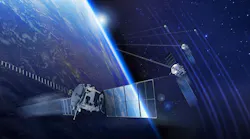 A digital representation of a satellite constellation orbiting earth