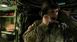 A U.S. Army combat medic relays commands to the driver of an Armored Multi-Purpose Vehicles (AMPV) at Fort Stewart, Ga., in May 2024.