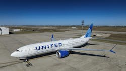 The 2025 Boeing ecoDemonstrator Explorer, a United Airlines 737-8, sits outside a United hangar in Houston before its first flight to test Internet Protocol Suit. The 2025 Boeing ecoDemonstrator Explorer, a United Airlines 737-8, sits outside a United hangar in Houston before its first flight to test Internet Protocol Suit.