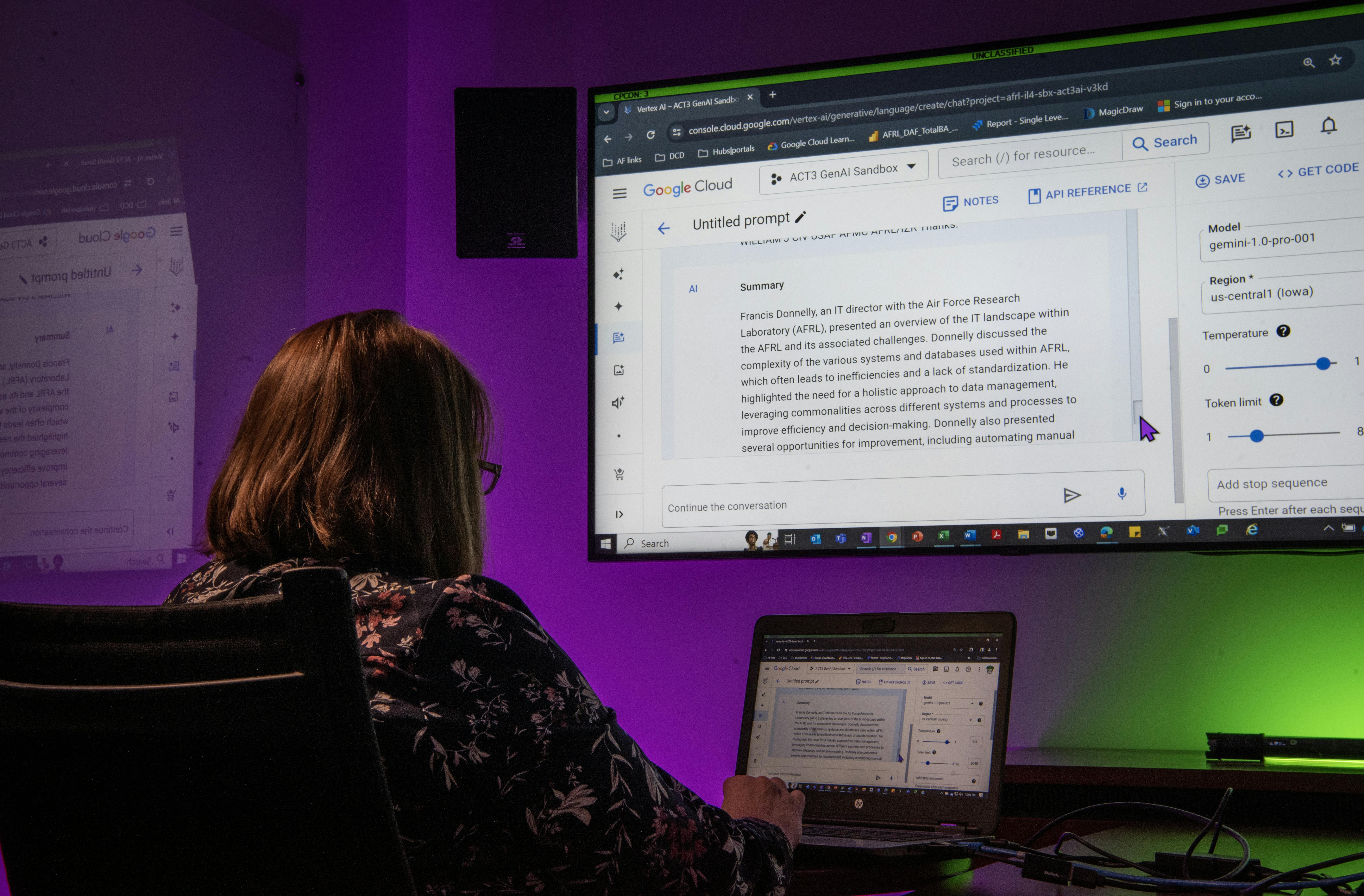 An Air Force technician demonstrates Google Gemini's artificial intelligence at the Air Force Research Laboratory at Wright-Patterson Air Force Base, Ohio, in 2024.