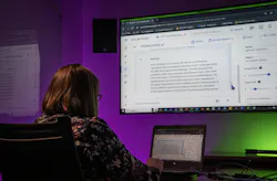 An Air Force technician demonstrates Google Gemini's artificial intelligence at the Air Force Research Laboratory at Wright-Patterson Air Force Base, Ohio, in 2024.
