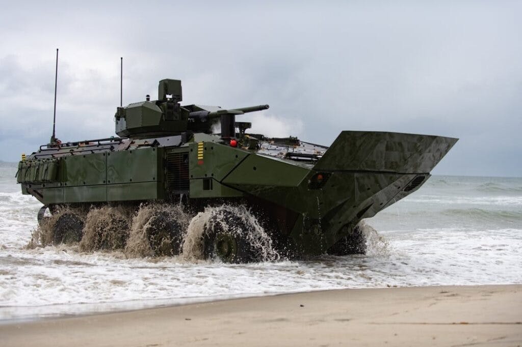 Some U.S. Marine Corps amphibious combat vehicles will be fitted with the Kongsberg RT20 electro-optically guided 30-millimeter cannon.