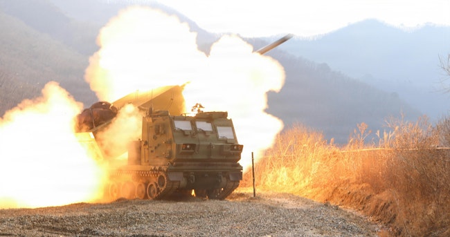 Charlie Battery 1-38 Field Artillery Regiment fires the first rocket from the new M270A2 Multi Launch Rocket System, becoming the first unit to use the new equipment in a live fire setting on the Korean Peninsula at Rocket Valley, South Korea, earlier this month.