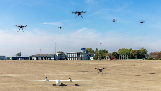At Magdeburg&ndash;Cochstedt Airport, the safe integration of a range of crewed and uncrewed aircraft in airport environments is being trialled in realistic test campaigns with various stakeholders. The goal is to ensure the flow of traffic in the vicinity of airports remains safe and orderly while integrating new airspace users. Image: 1/4, Credit: DLR (CC BY-NC-ND 3.0)